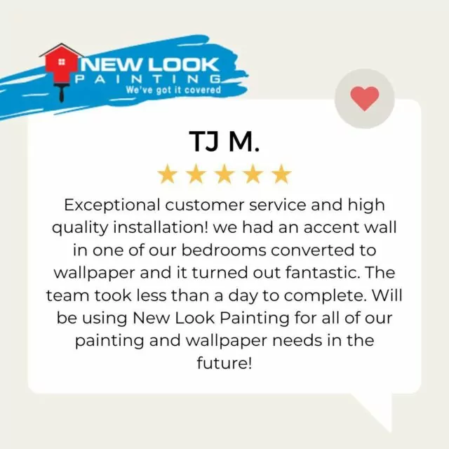 Thank you, TJ and your wonderful family, for opening your home to us and entrusting New Look Painting with the transformation of your accent wall to wallpaper. 🏡 We're thrilled to hear that you had a great experience with our team and that you're delighted with the results! Your 5-star review on Google means the world to us and serves as a testament to our commitment to excellence and customer satisfaction. It was a pleasure working with you, and we look forward to serving you again in the future. Cheers to a beautiful home and happy memories! 🌟